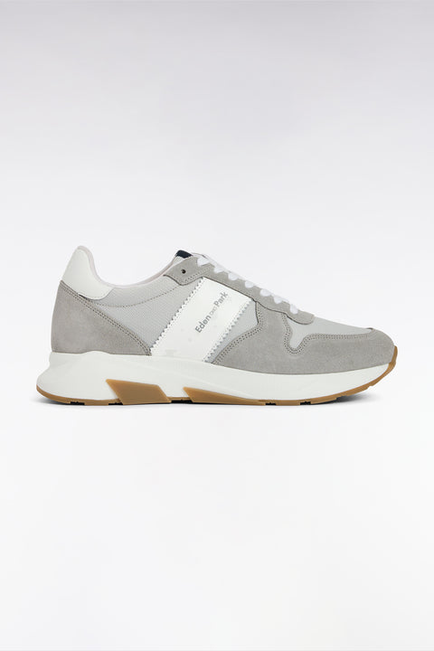 Multi-material sneakers in grey leather - Image 1