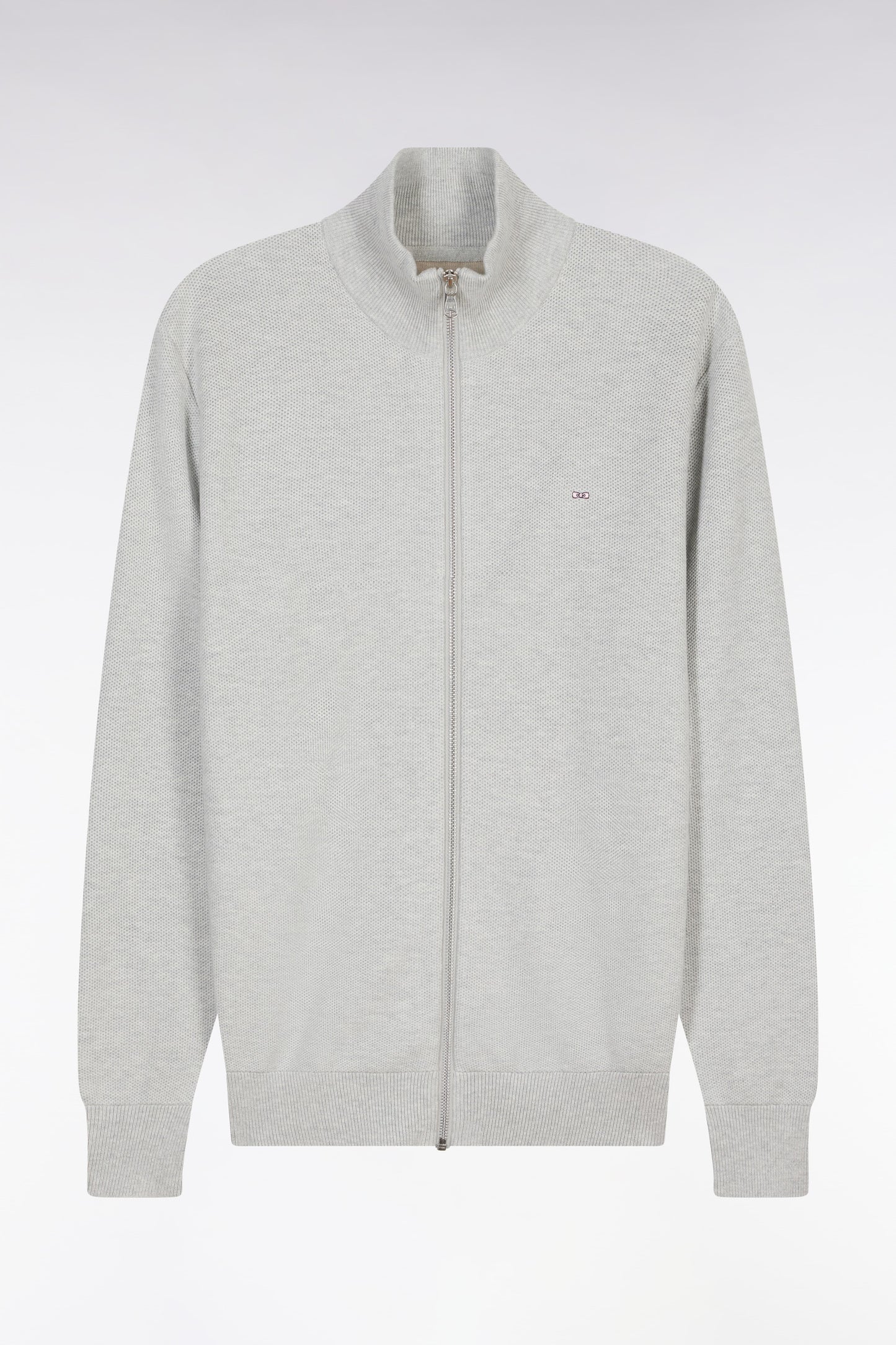 Cardigan zippé en coton nid d'abeille gris coupe droite