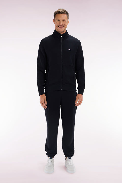 Black straight-cut cotton fleece jogging shorts - Image 1
