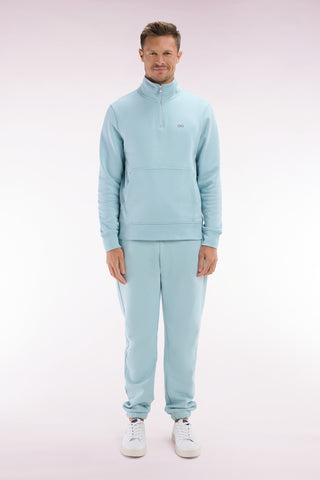 Sea green straight-cut cotton fleece jogging