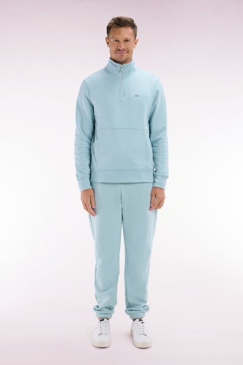 Sea green straight-cut cotton fleece jogging - Image 1