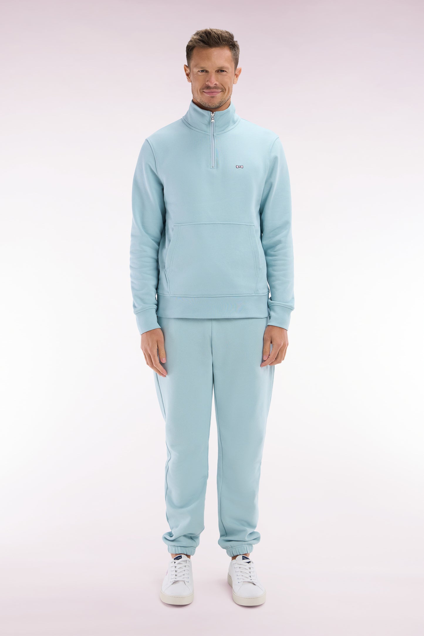 Jogging en molleton coton vert d'eau coupe droite