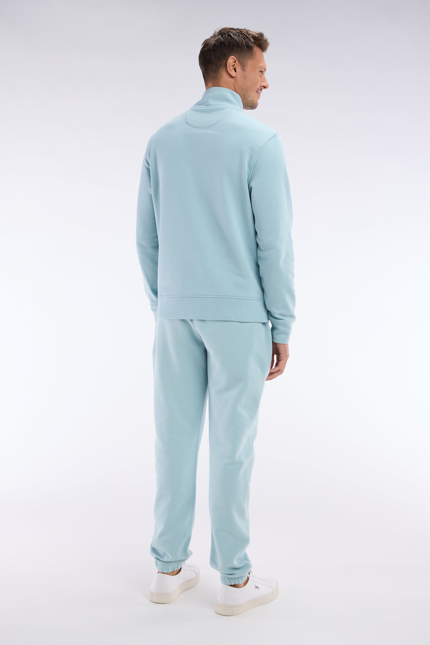 Jogging en molleton coton vert d'eau coupe droite