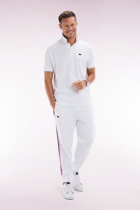 Relaxed-fit white cotton jogging pants with tricolor accents - Image 3
