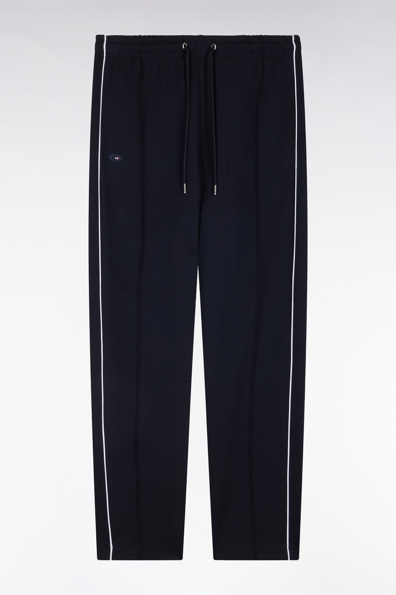 Pantalon jogging en molleton coton stretch marine passepoil ciel coupe droite