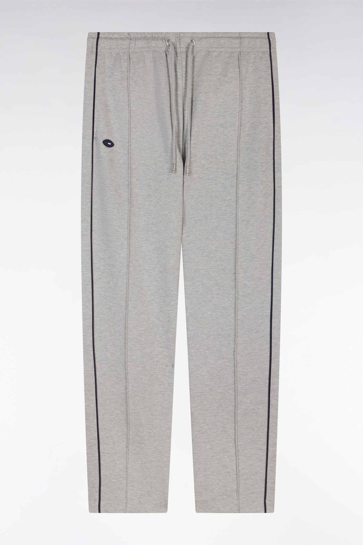 Pantalon jogging en molleton coton stretch gris passepoil marine coupe droite