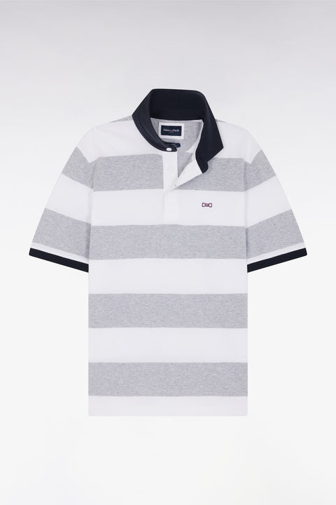 Maillot à manches courtes en coton Pima cerclé gris et blanc coupe droite - Image 2