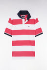 Maillot à manches courtes en coton Pima cerclé fuchsia et blanc coupe droite