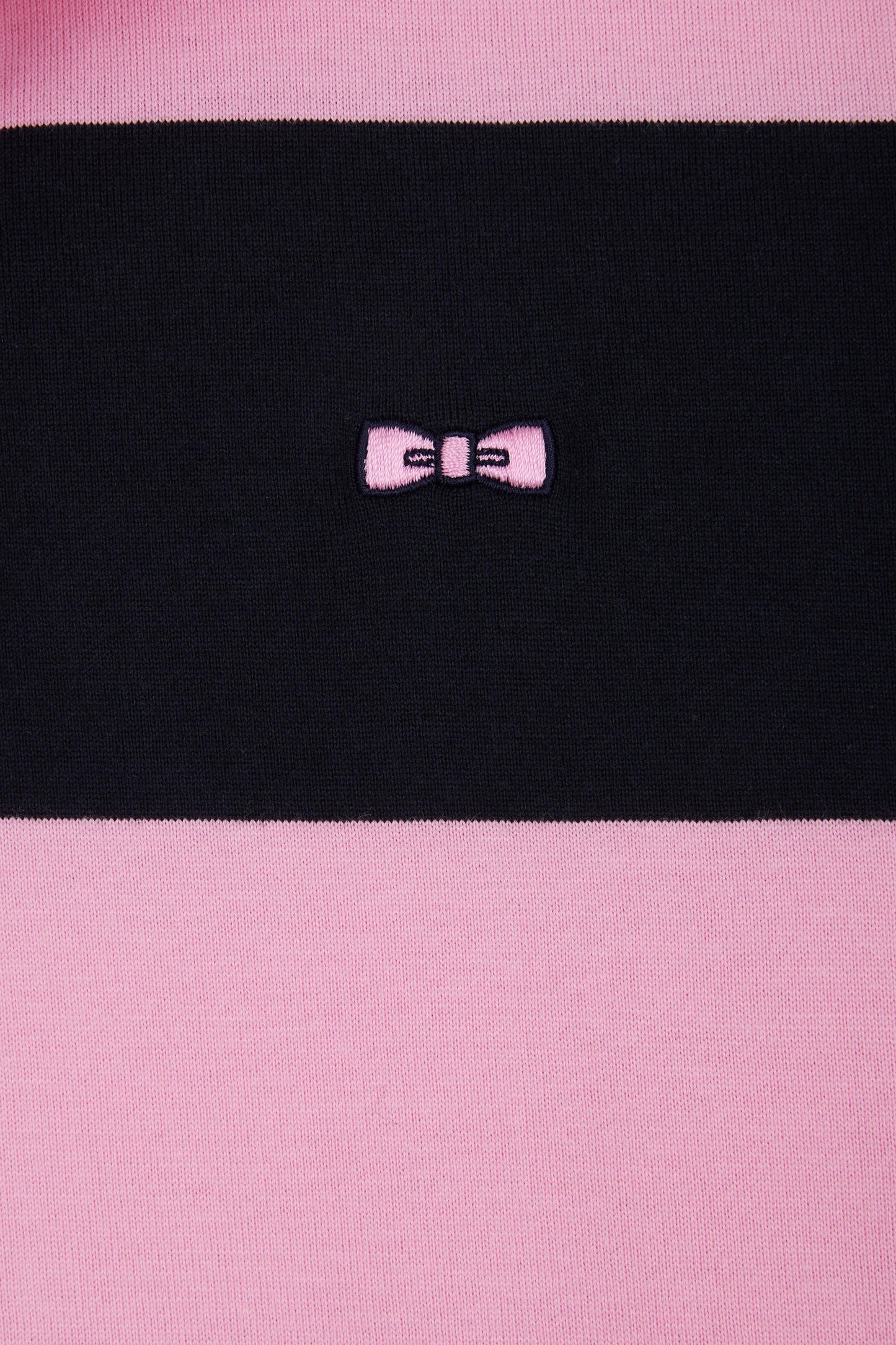 Straight short-sleeved rugby shirt in pink and navy striped Pima cotton