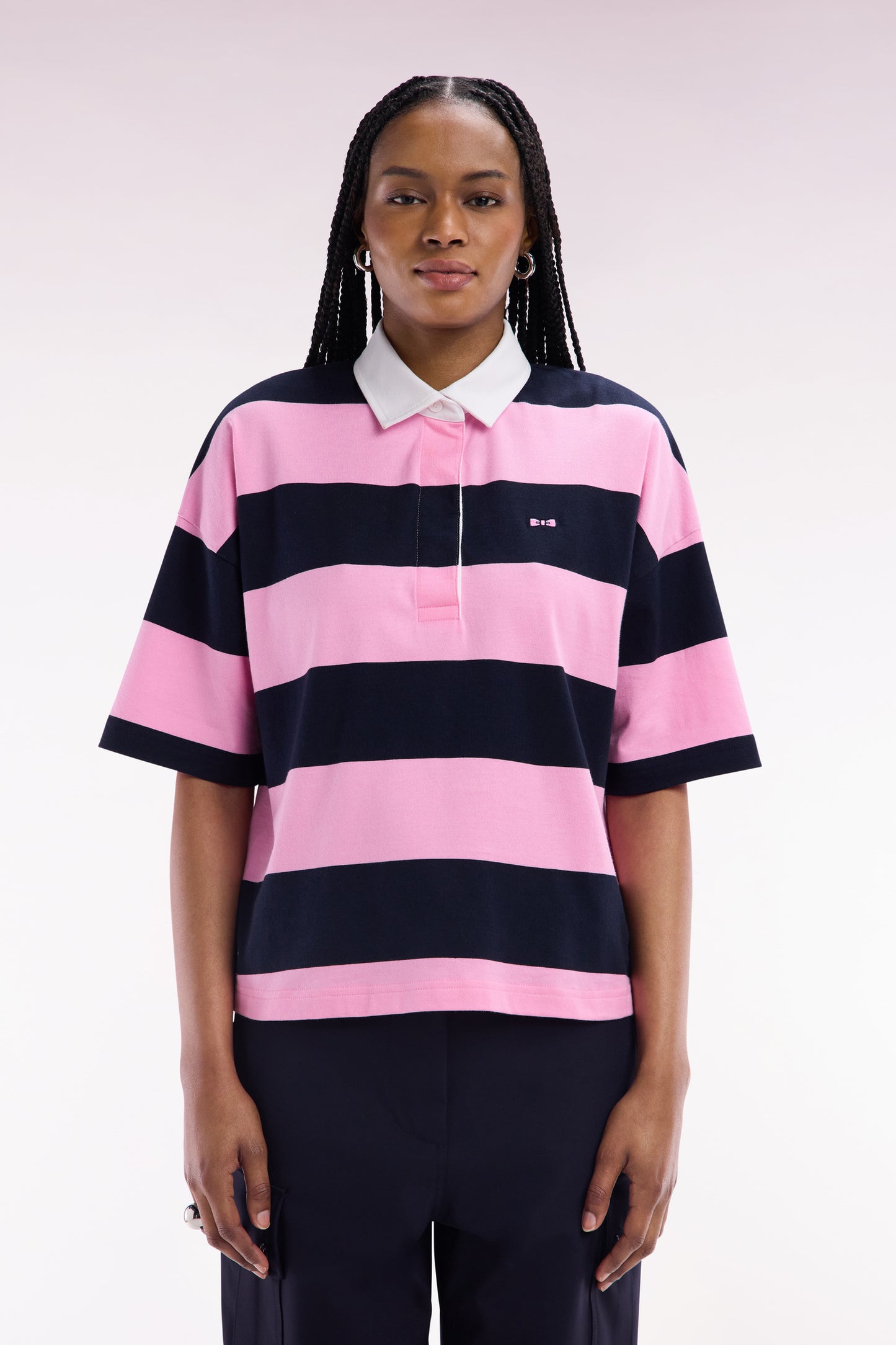 Sky and white striped short-sleeved casual jersey - PHOTO ERROR
