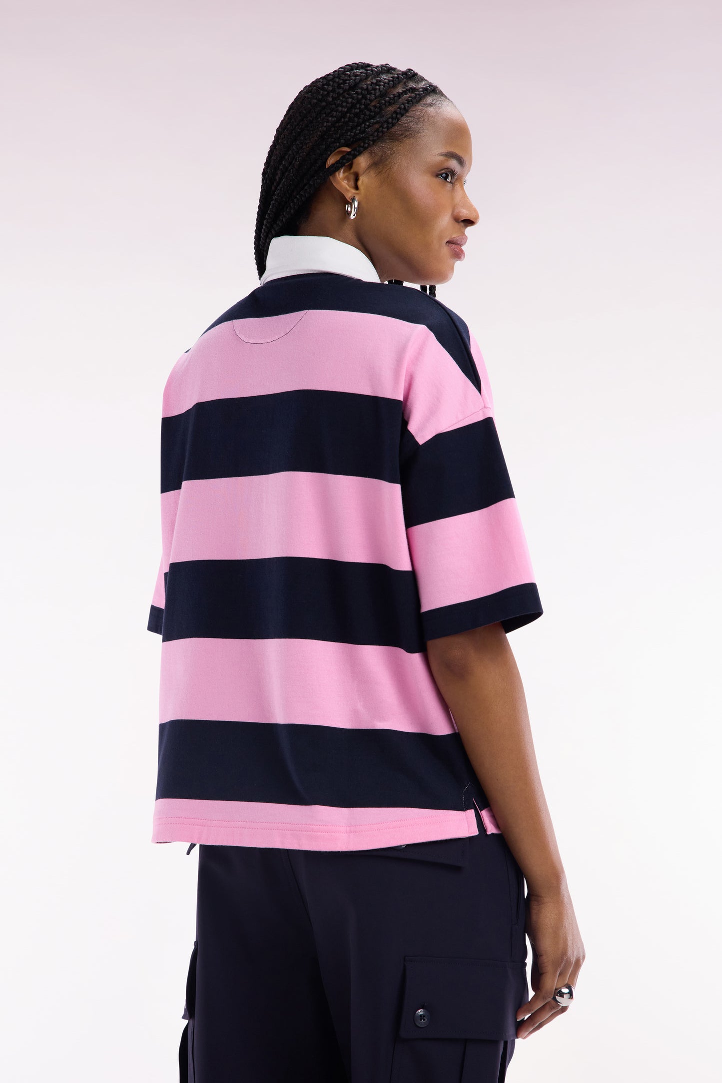 Sky and white striped short-sleeved casual jersey - PHOTO ERROR