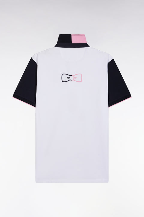 Maillot à manches courtes en coton blanc col bicolore coupe décontractée - Image 2