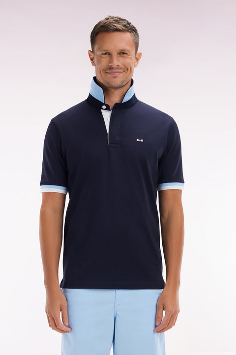 Maillot à manches courtes en jersey de coton marine coupe droite broderies nœud papillon - Image 1