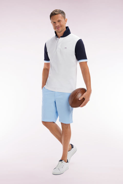 Maillot à manches courtes en coton marine et blanc broderie dos coupe droite - Image 3