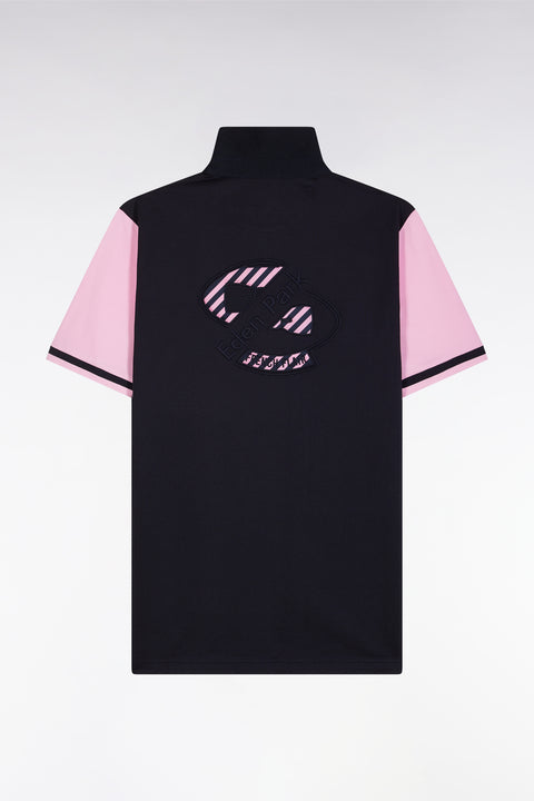 Maillot à manches courtes en coton marine et rose broderie dos coupe droite - Image 2