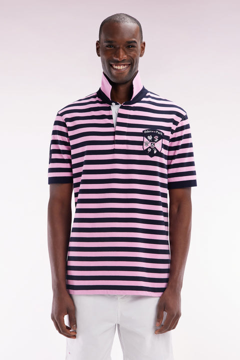Maillot 6 Nations à manches courtes rayé marine et rose coupe droite - Image 1