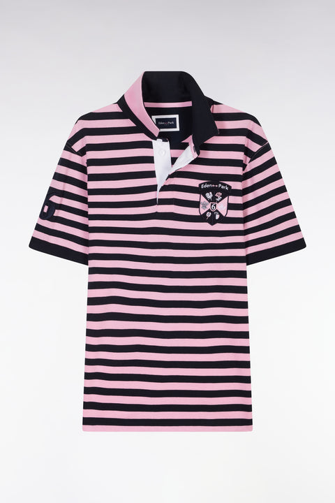 Maillot 6 Nations à manches courtes rayé marine et rose coupe droite - Image 2