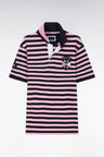 6 Nations straight-fit navy and pink striped short-sleeved rugby shirt
