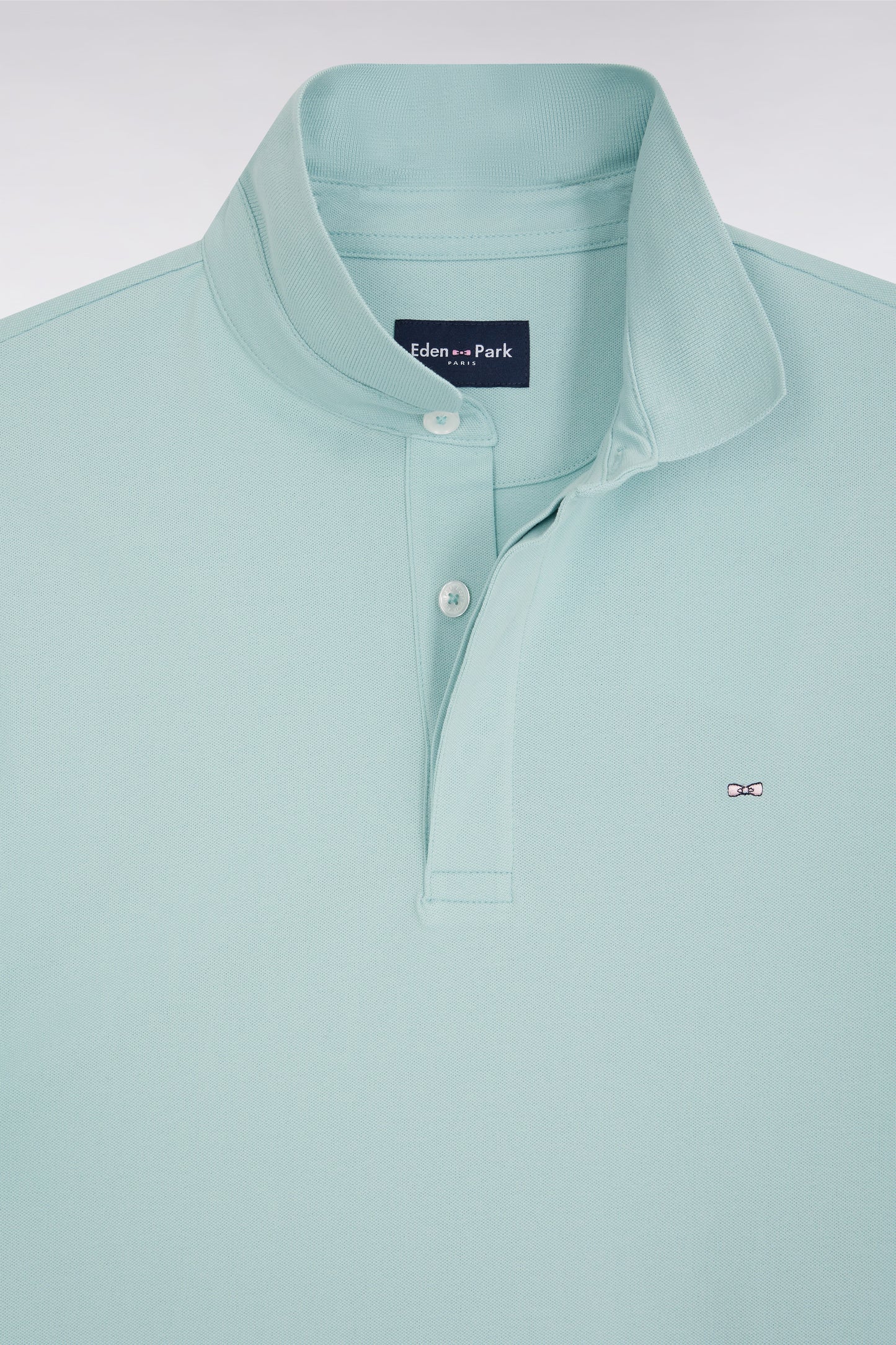 Slim-fit short-sleeved polo shirt in sea green stretch cotton piqué