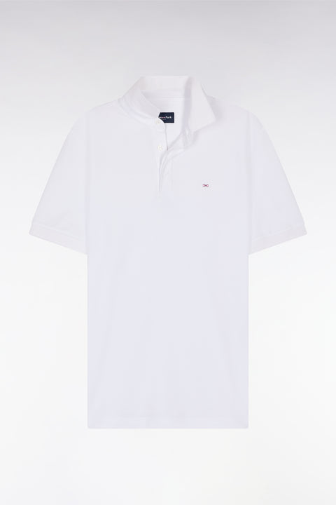 Polo à manches courtes en piqué coton stretch blanc coupe ajustée - Image 2