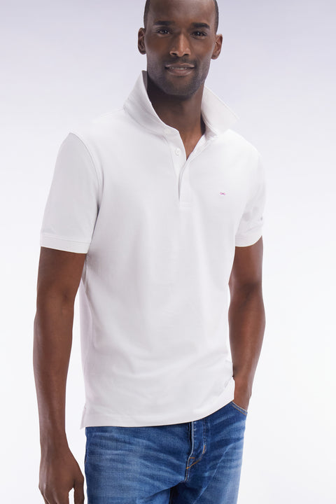 Polo à manches courtes en piqué coton stretch blanc coupe ajustée - Image 3