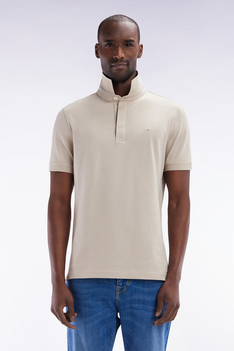 Polo à manches courtes en coton stretch beige coupe ajustée - Image 1