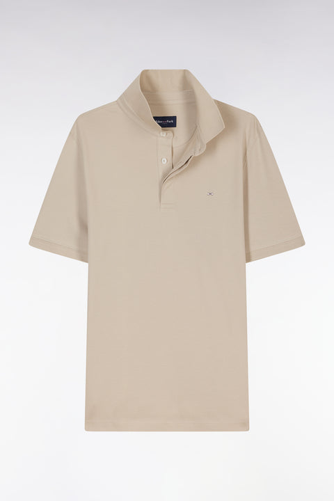 Polo à manches courtes en coton stretch beige coupe ajustée - Image 2
