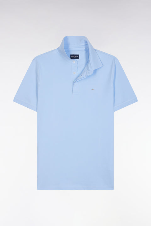 Slim-fit short-sleeved polo shirt in blue stretch cotton piqué - Image 2