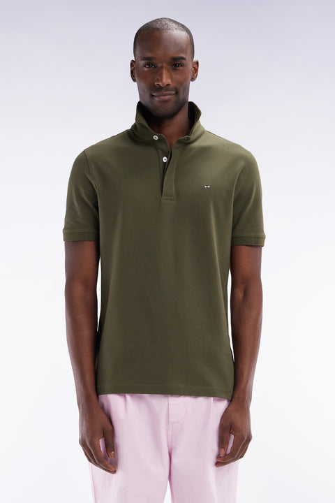 Polo à manches courtes en piqué coton stretch kaki coupe ajustée - Image 1