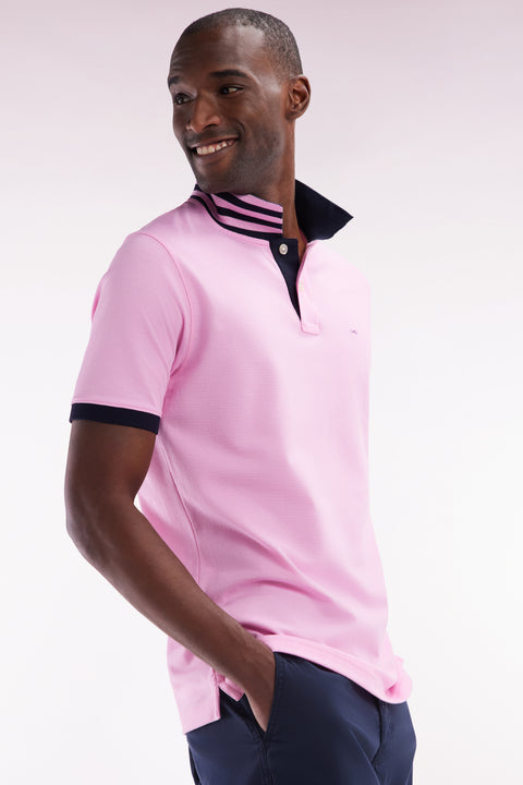 Polo à manches courtes en piqué de coton Pima rose dessous de col cerclé coupe droite - Image 3