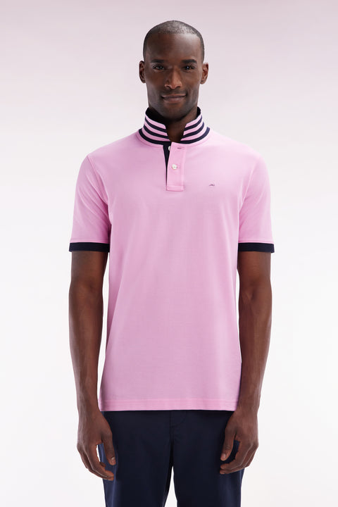 Polo à manches courtes en piqué de coton Pima rose dessous de col cerclé coupe droite - Image 1