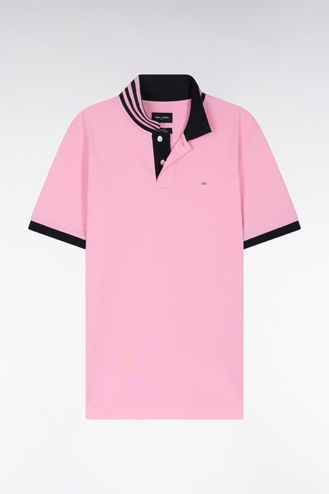 Polo à manches courtes en piqué de coton Pima rose dessous de col cerclé coupe droite - Image 2