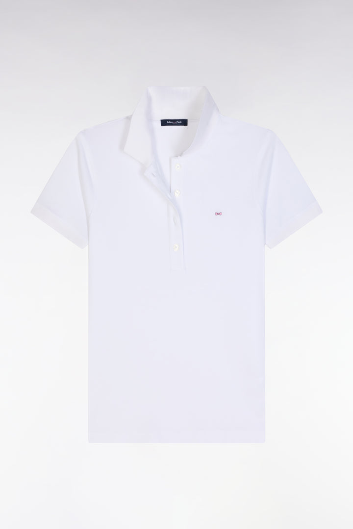 Polo à manches courtes en piqué de coton stretch blanc coupe ajustée