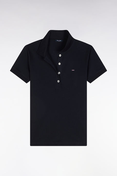 Slim-fit short-sleeved polo shirt in navy stretch cotton piqué - Image 2