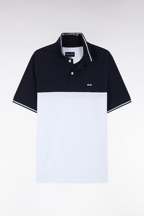 Straight-fit short-sleeved polo shirt in white cotton piqué with jacquard collar - Image 2