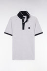 Slim-fit plain short-sleeved polo shirt in grey stretch cotton with contrasting piping