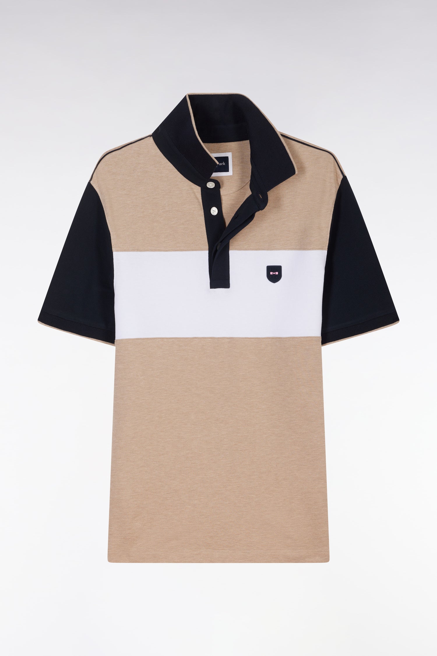 Polo à manches courtes en coton stretch beige bande contrastée coupe ajustée