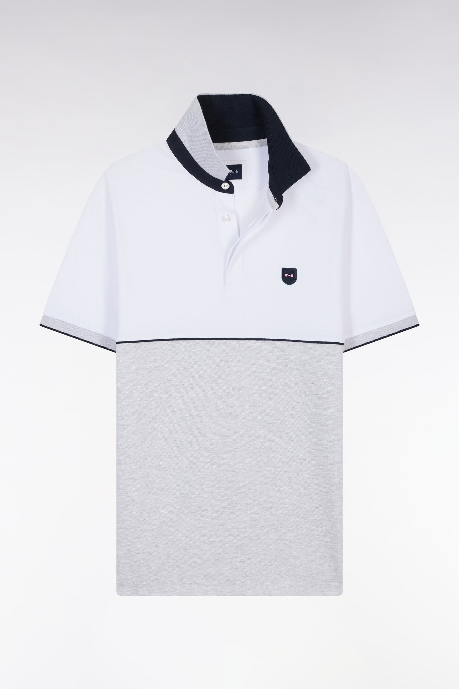 Polo à manches courtes en coton stretch bicolore gris coupe ajustée