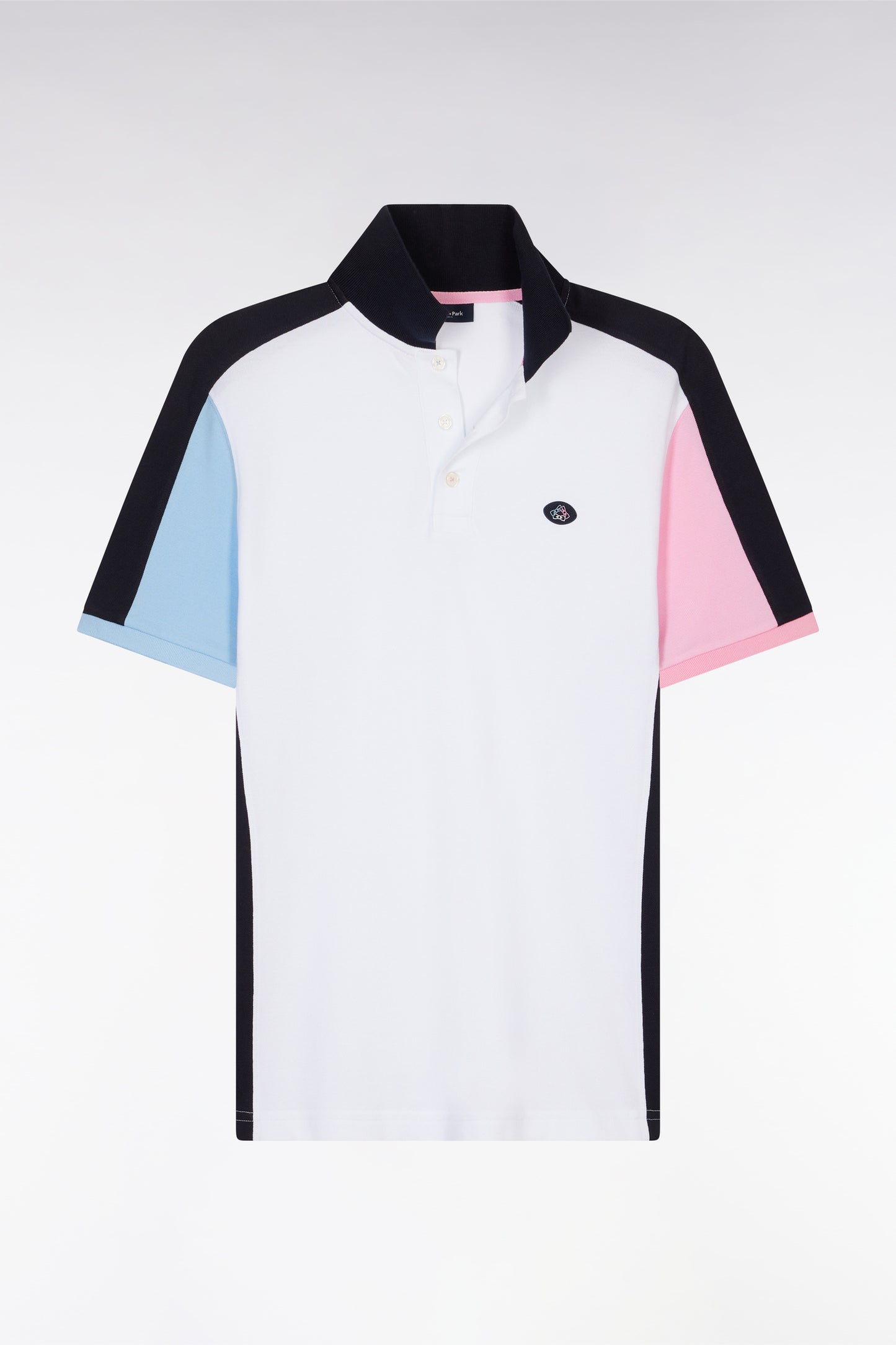 Straight-cut white colorblock short-sleeved cotton polo shirt
