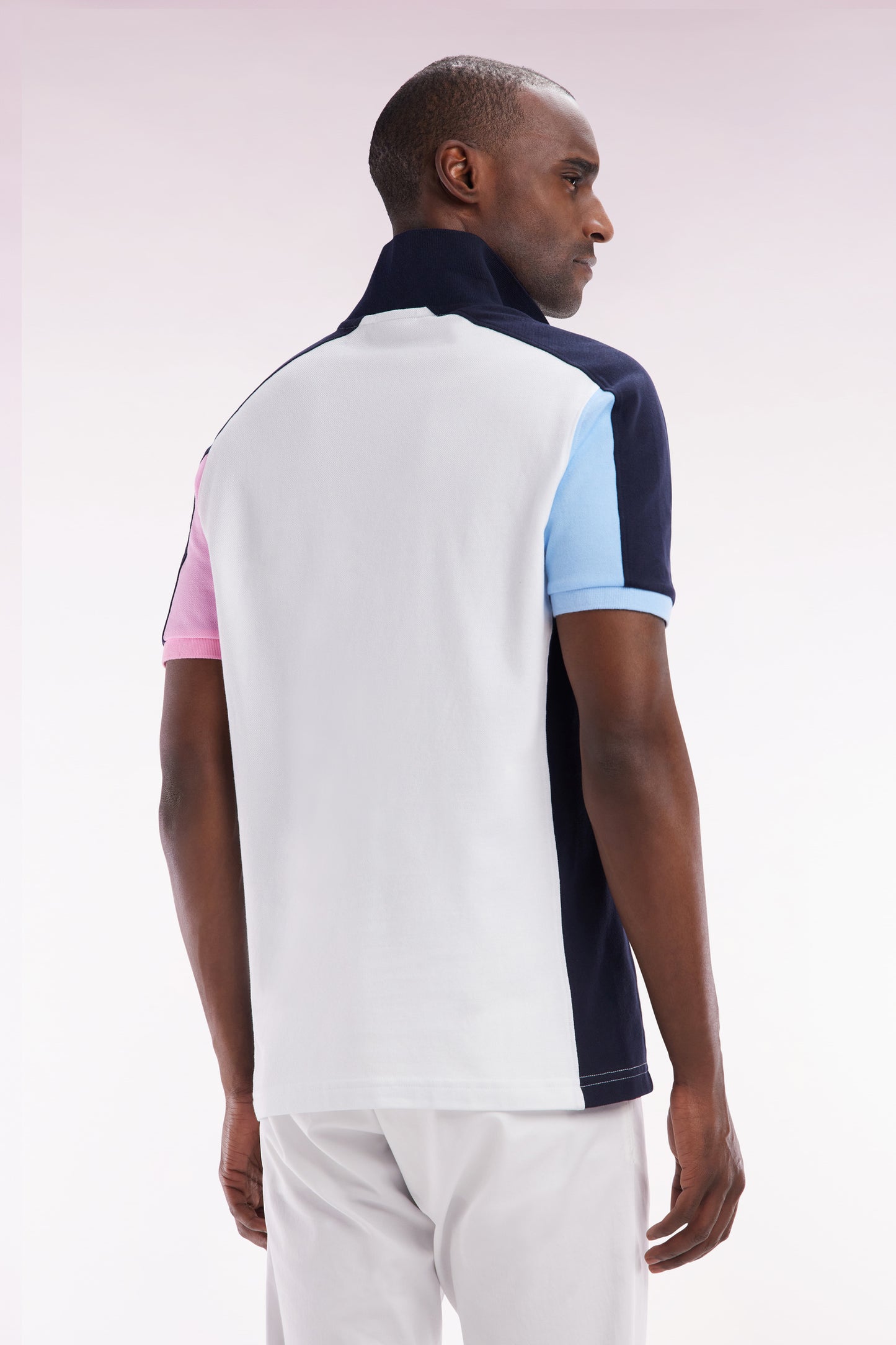 Straight-cut white colorblock short-sleeved cotton polo shirt