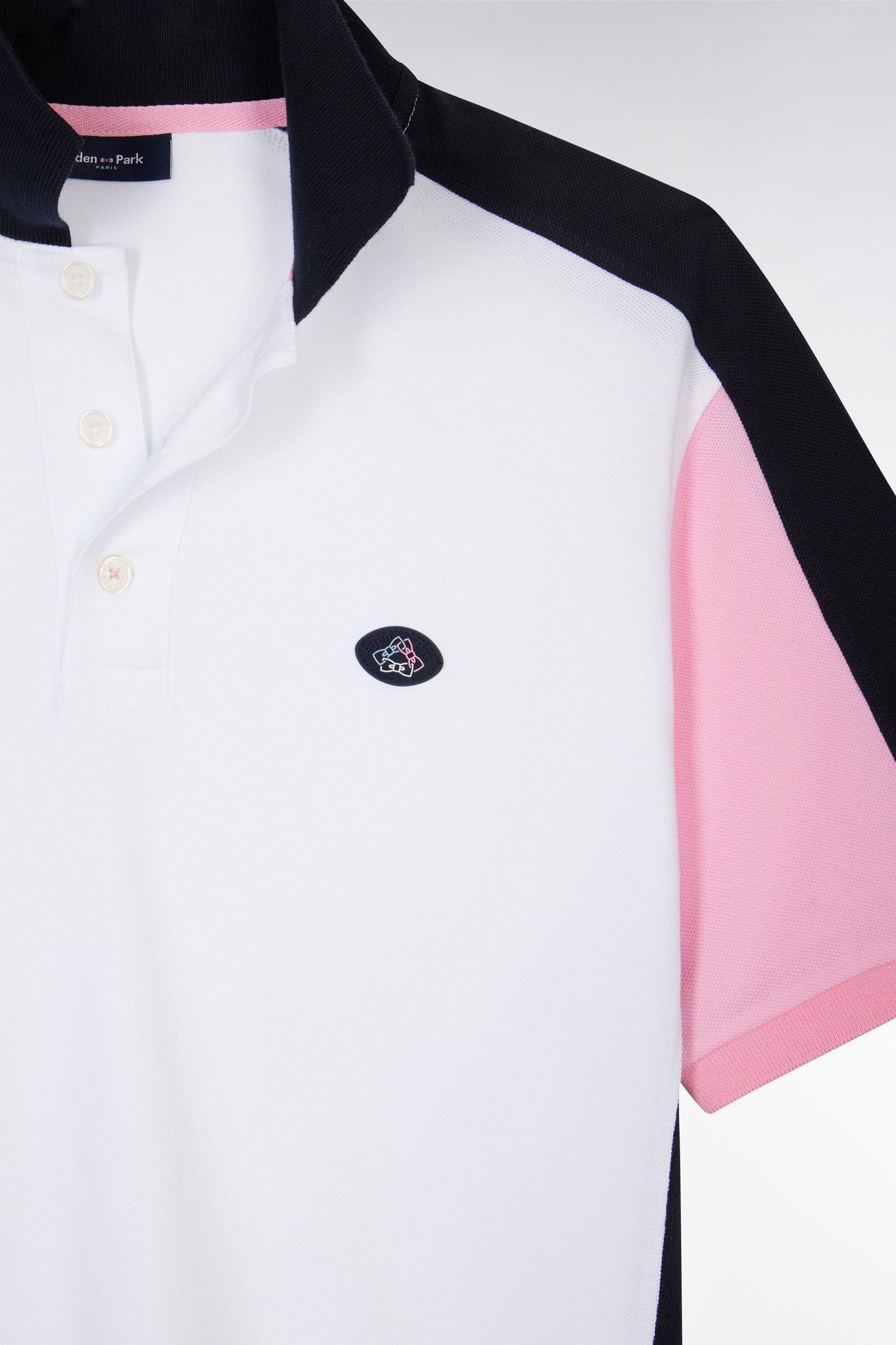 Straight-cut white colorblock short-sleeved cotton polo shirt