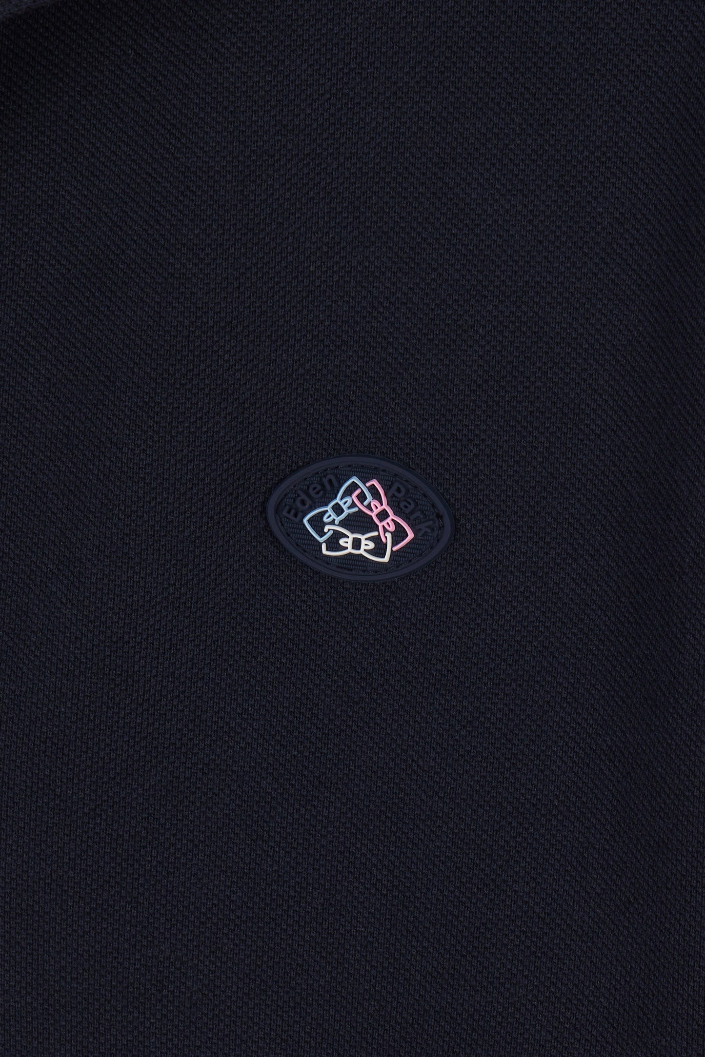Straight-cut navy blue colorblock short-sleeved cotton polo shirt