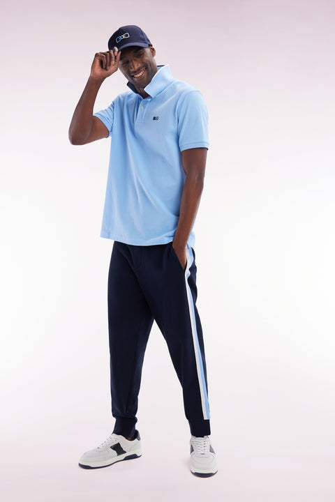 Relaxed-fit short-sleeved polo shirt in sky blue cotton with piped collar - Image 3