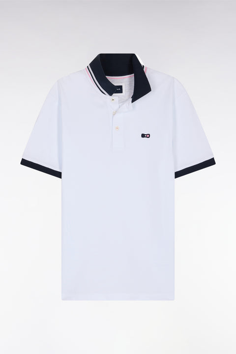 Polo à manches courtes en piqué coton blanc broderie tricolore coupe droite - Image 2