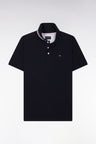 Straight-fit short-sleeved polo shirt in navy cotton piqué with tricolor embroidery