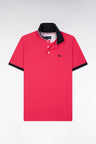 Straight-fit short-sleeved polo shirt in pink cotton piqué with tricolor embroidery
