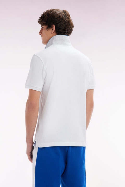Polo à manches courtes en coton blanc col bicolore jacquard Eden Park coupe droite - Image 3
