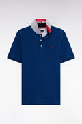 Polo à manches courtes en coton bleu col bicolore jacquard Eden Park coupe droite