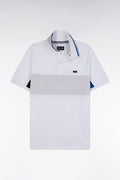 Polo à manches courtes colorblock en coton blanc détails gris et marine coupe droite