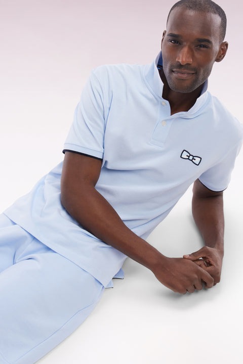Relaxed-fit short-sleeved polo shirt in sky cotton with tone-on-tone embroidery - Image 3